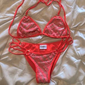 Beach bunny coral and nude sequin bikini